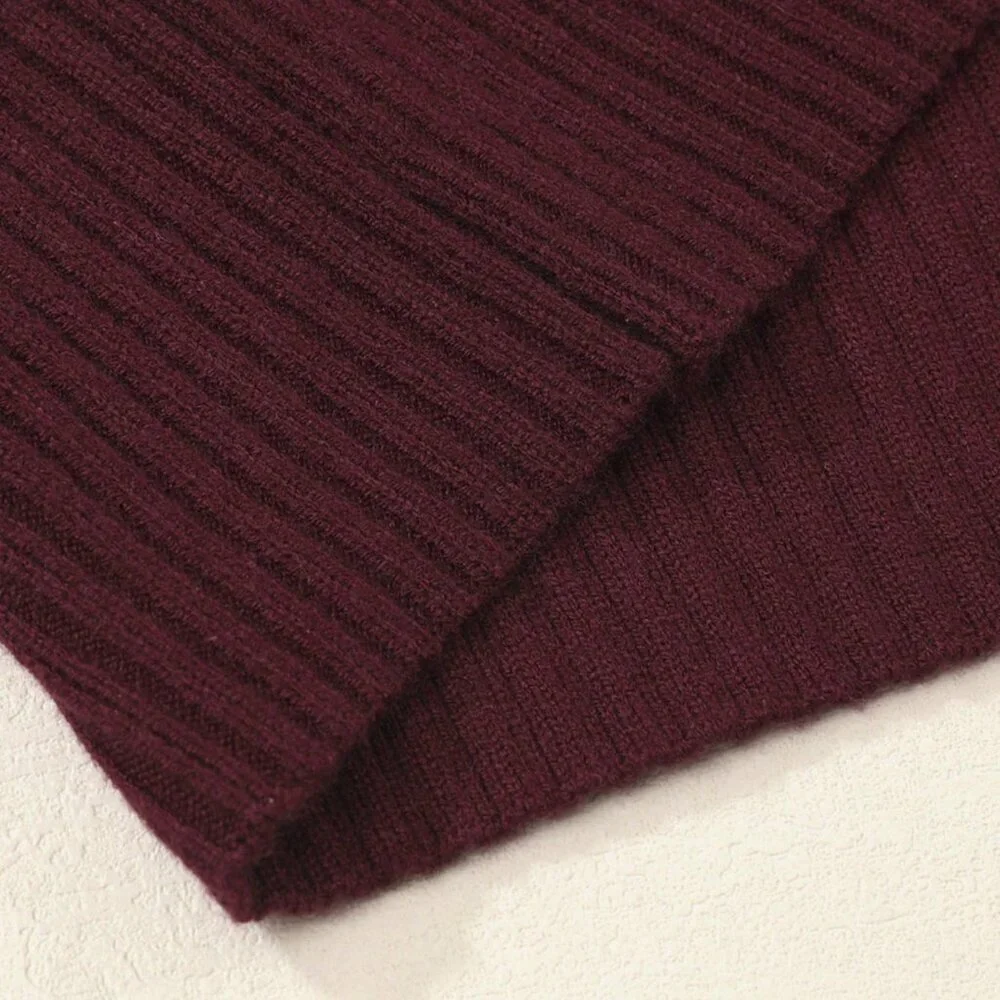 Burgundy Casual  Elegant Style Women's Loose Knit sweater Top